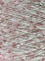 Пряжа с пайетками 150 нить белая, пайетка розовая матовая (98% хлопок, 2% полиамид) 120 м/50 гр 